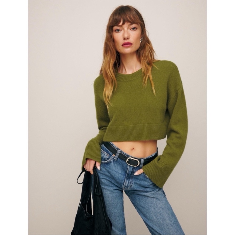Reformation Paloma Cropped Cashmere Crew Sweater Pear Green XS - Picture 13 of 14